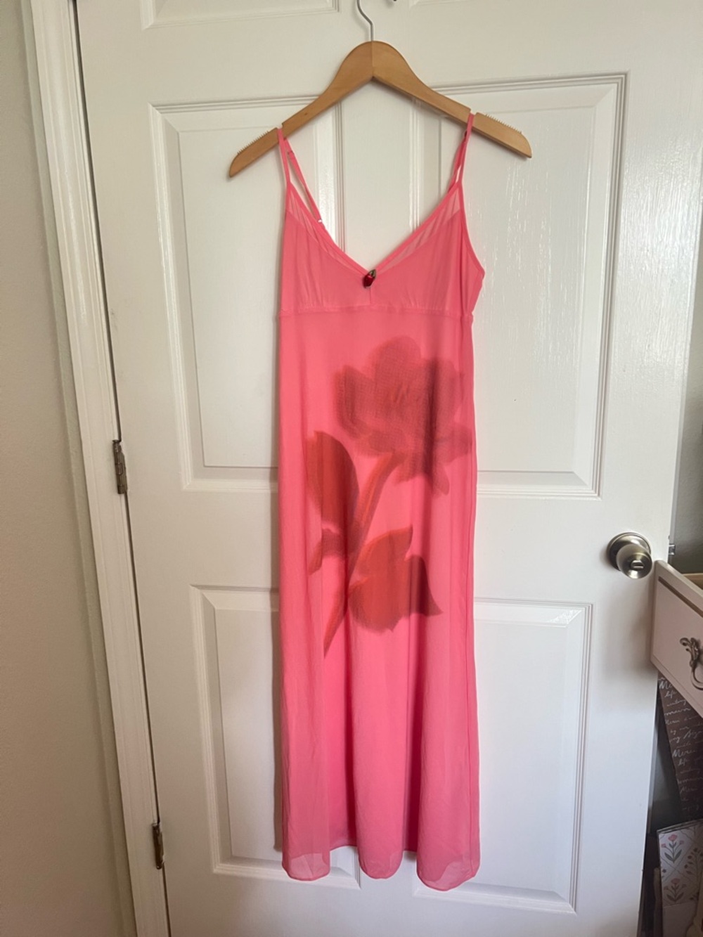 Kimchi Blue Coral Pink Mesh-Trim Slip Dress with Rose Accent